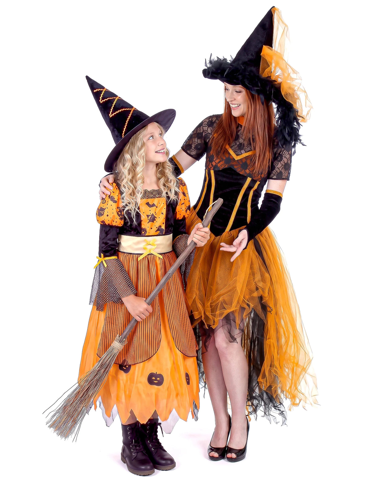 Déguisement duo de sorcière orange mère et fille Halloween