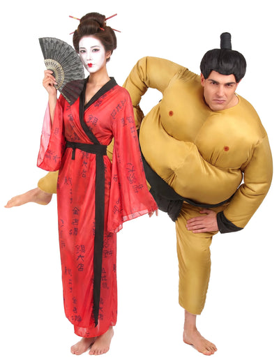 Déguisement de couple sumo et geisha adultes