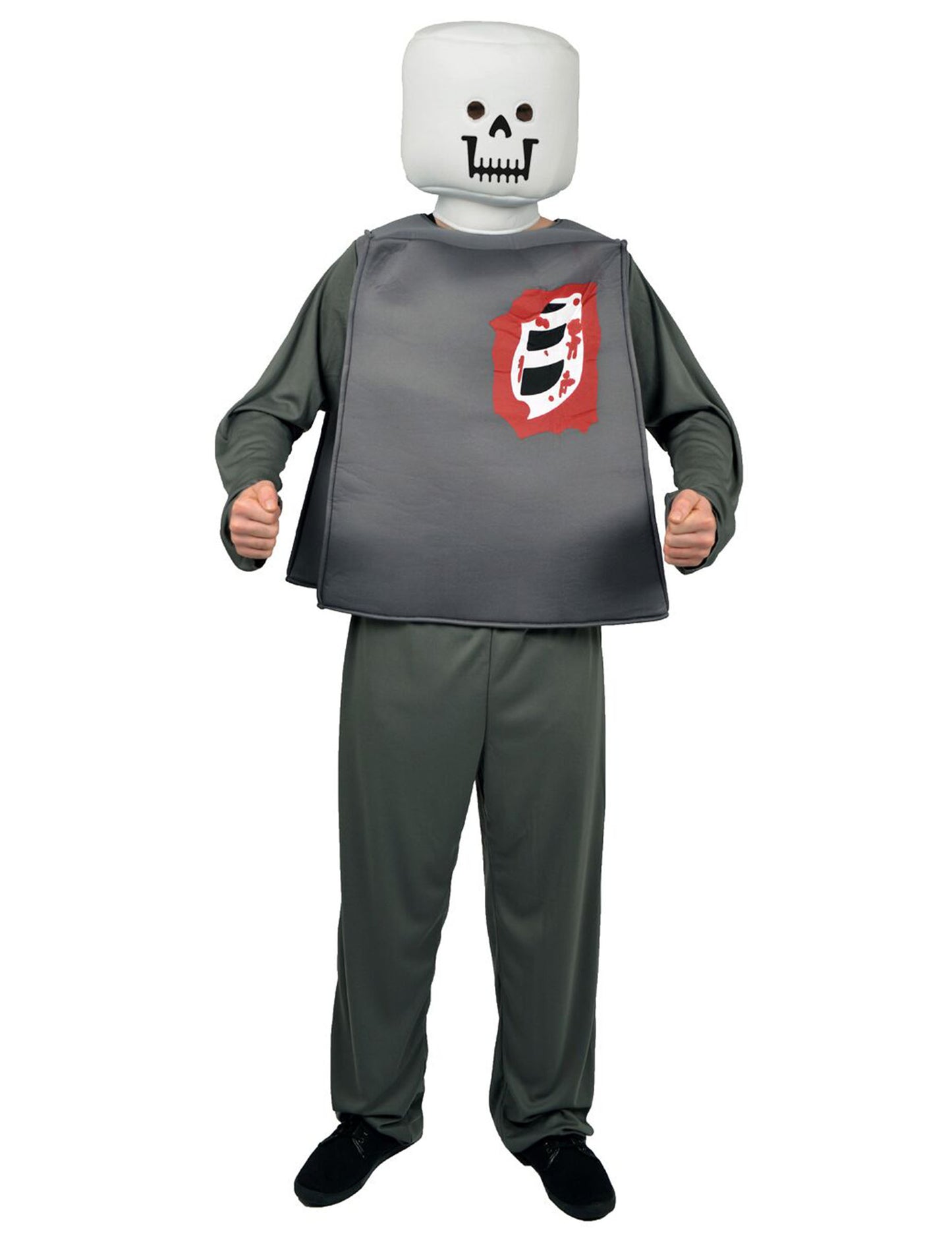 Déguisement de figurine bloc zombie Halloween pour adulte gris et blanc avec masque carré