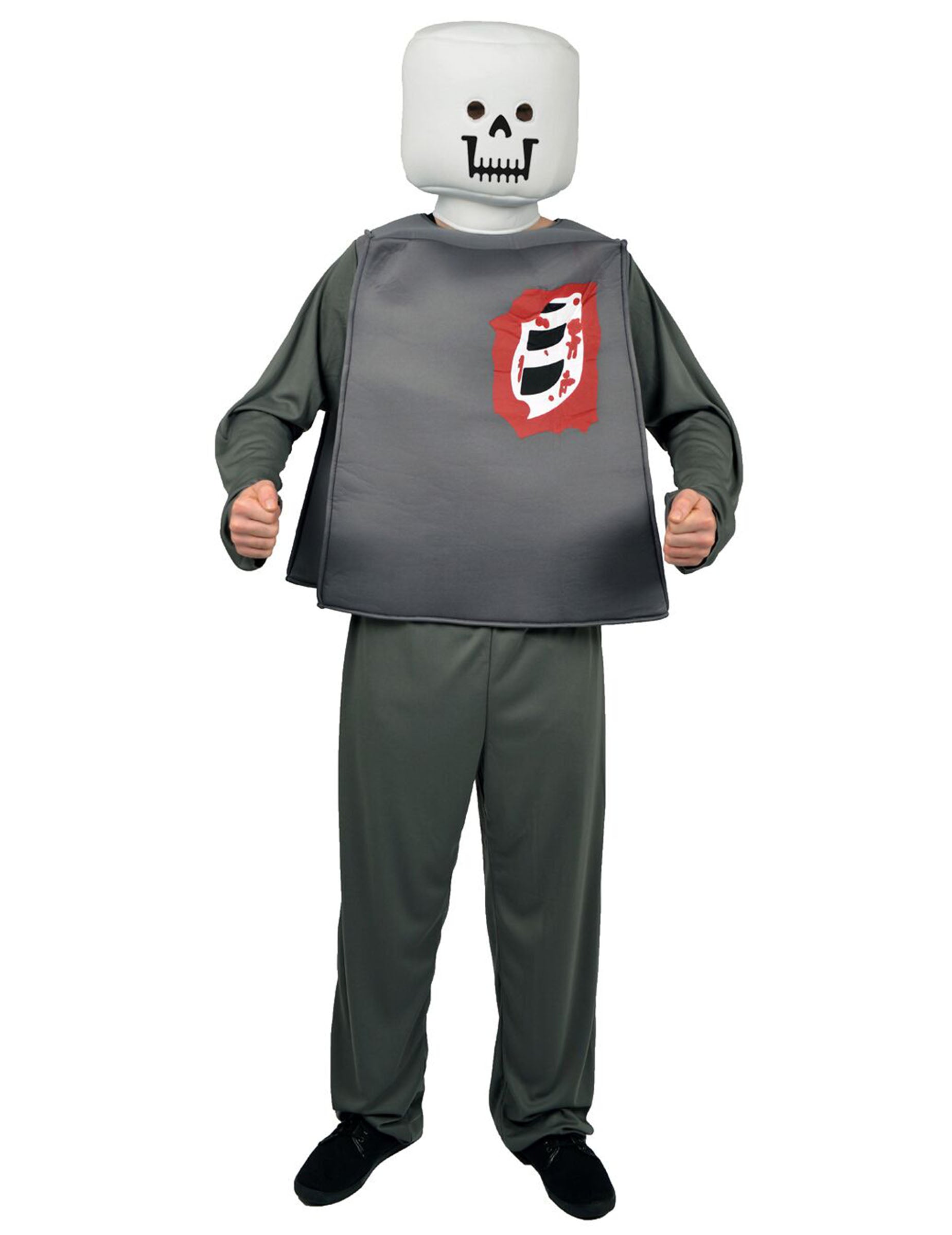 Déguisement de figurine bloc zombie Halloween pour adulte gris et blanc avec masque carré