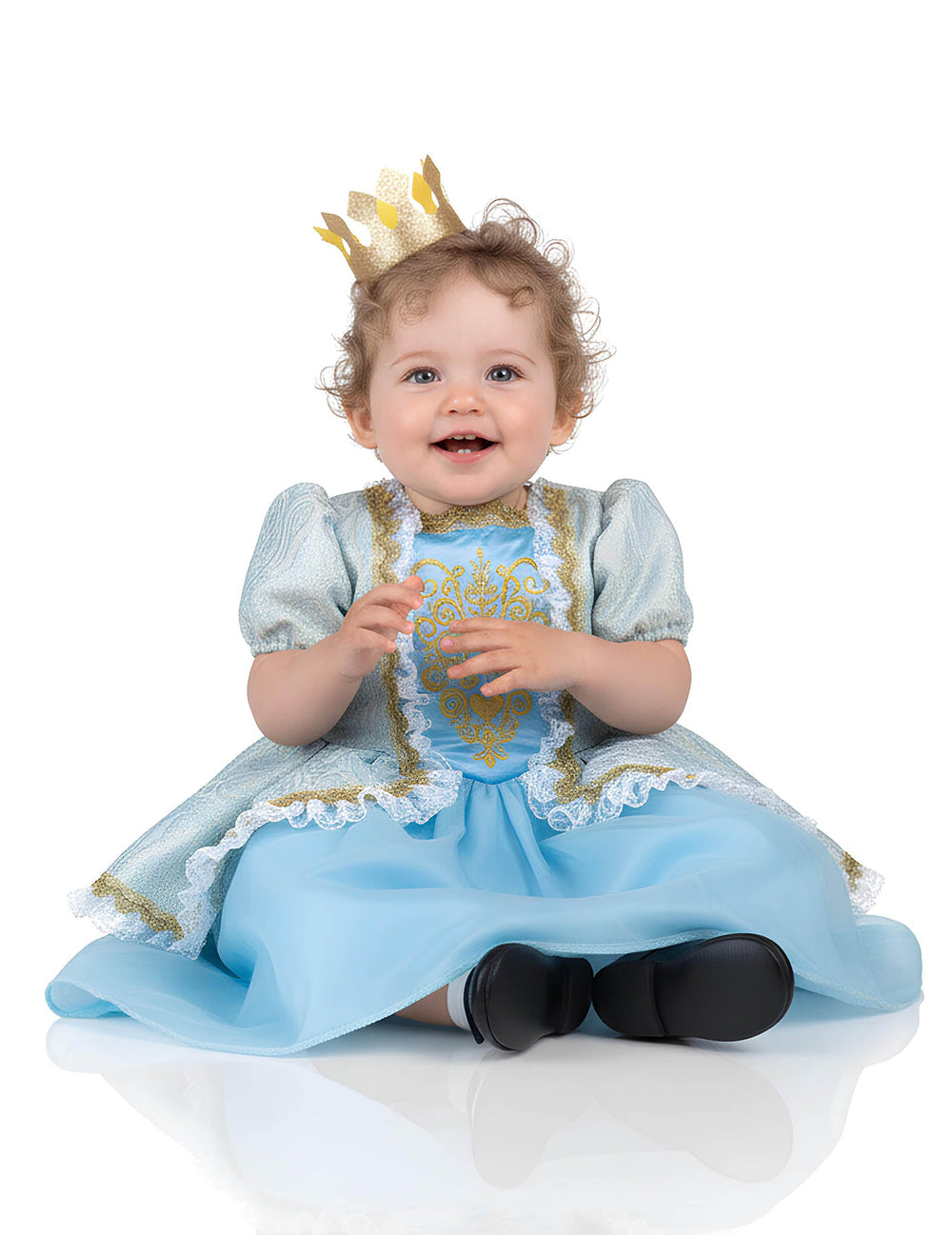 Déguisement de princesse pour enfant bleu ciel avec couronne dorée