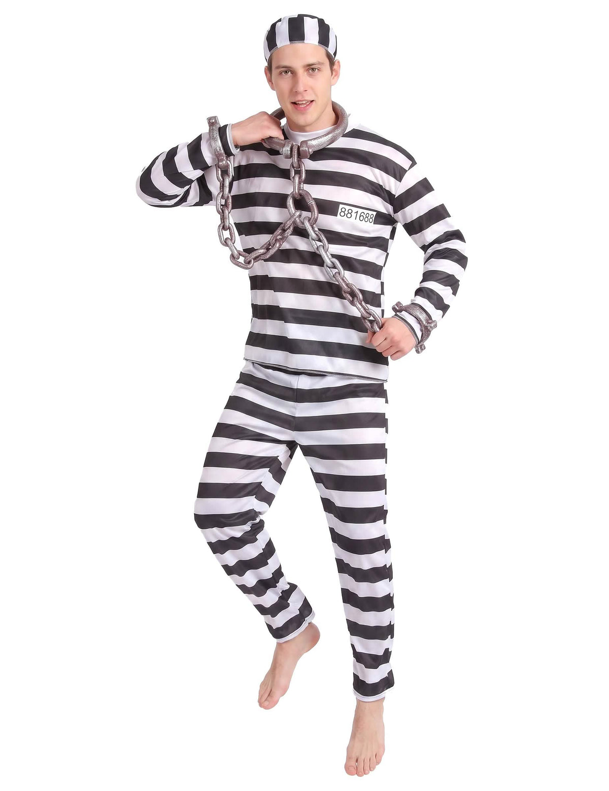 Déguisement de prisonnier noir et blanc homme