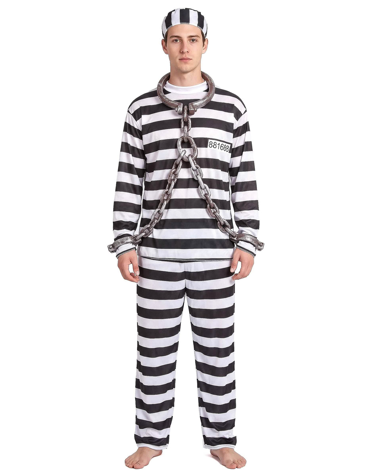 Déguisement de prisonnier noir et blanc homme