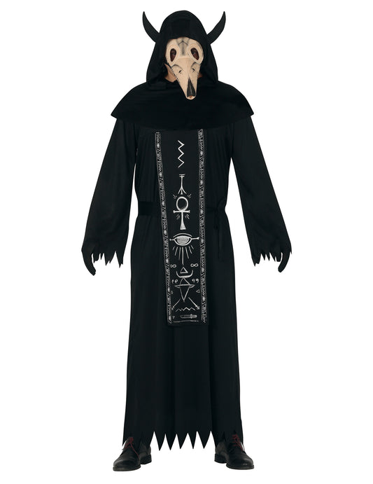 Déguisement démon satanique pour adulte noir avec robe à symboles et masque de crâne
