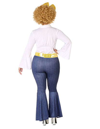 Дамски диско костюм с ефект на дънки и златно, голям размер 