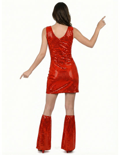 Déguisement disco pour femme rouge à sequins