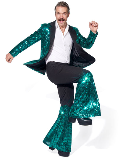 Висококачествен мъжки диско костюм в тюркоаз