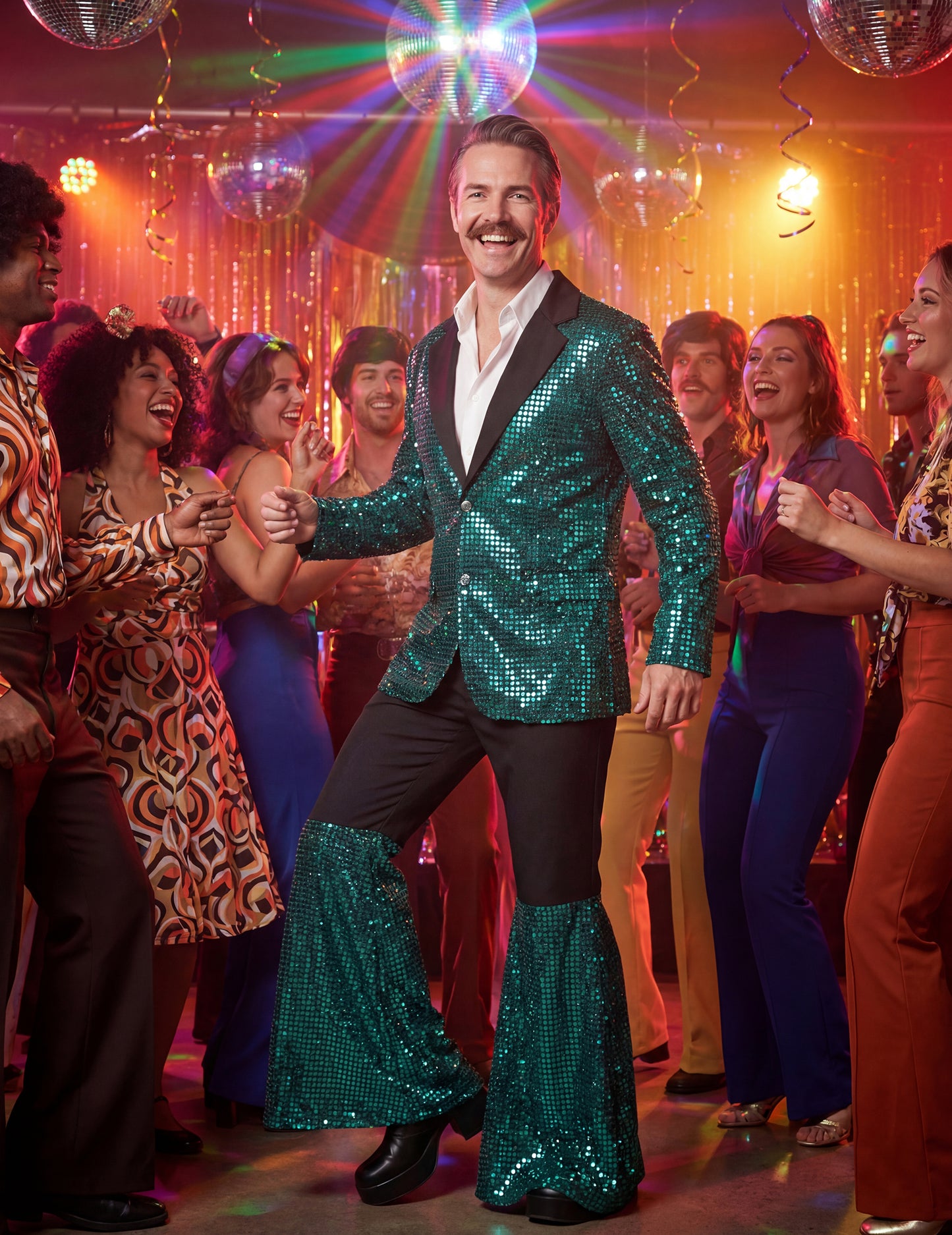 Висококачествен мъжки диско костюм в тюркоаз