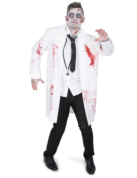Déguisement de docteur zombifié pour homme blanc ensanglanté avec stéthoscope