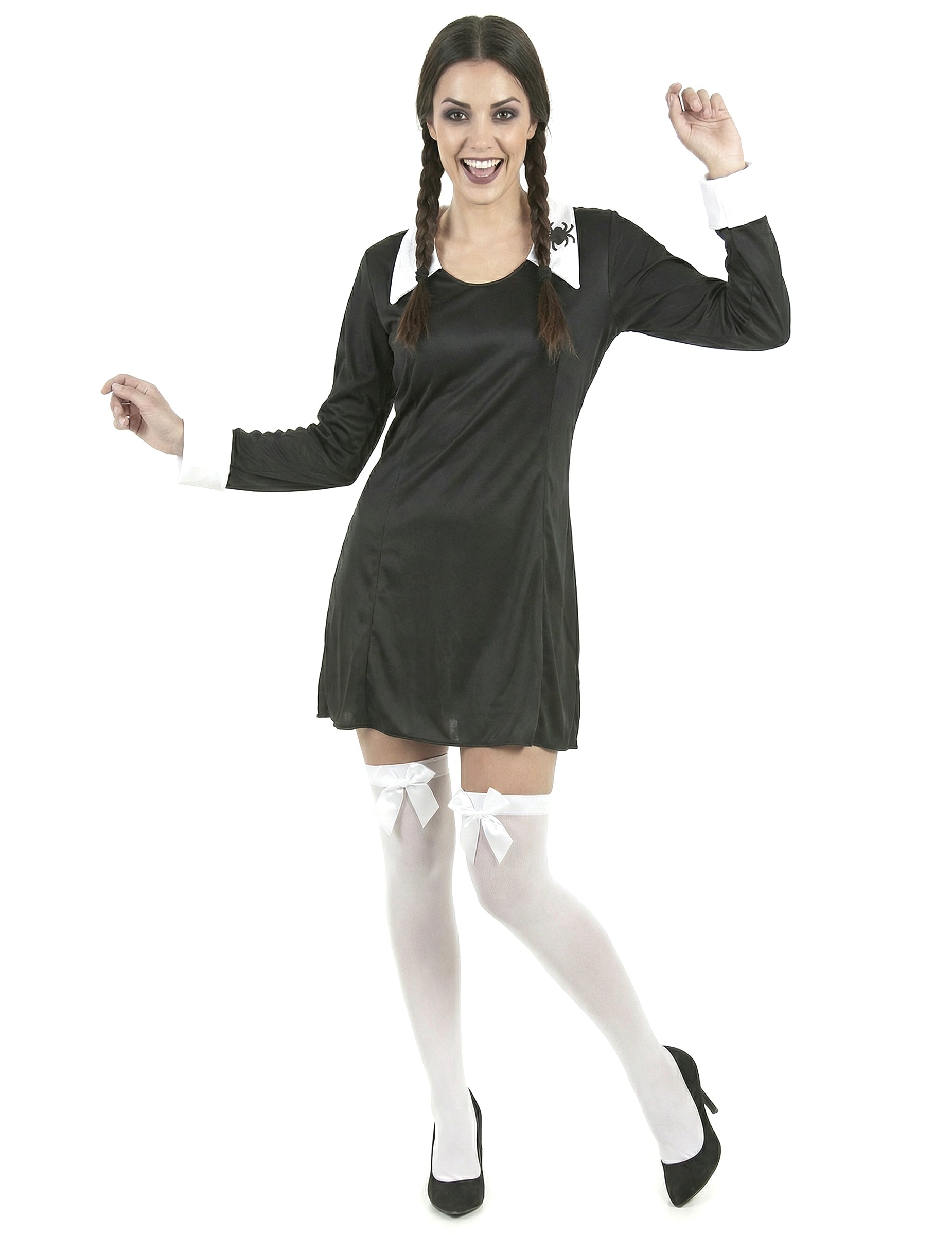 Предна гледка с белите чорапи с възли на костюма на ученичка за Хелоуин