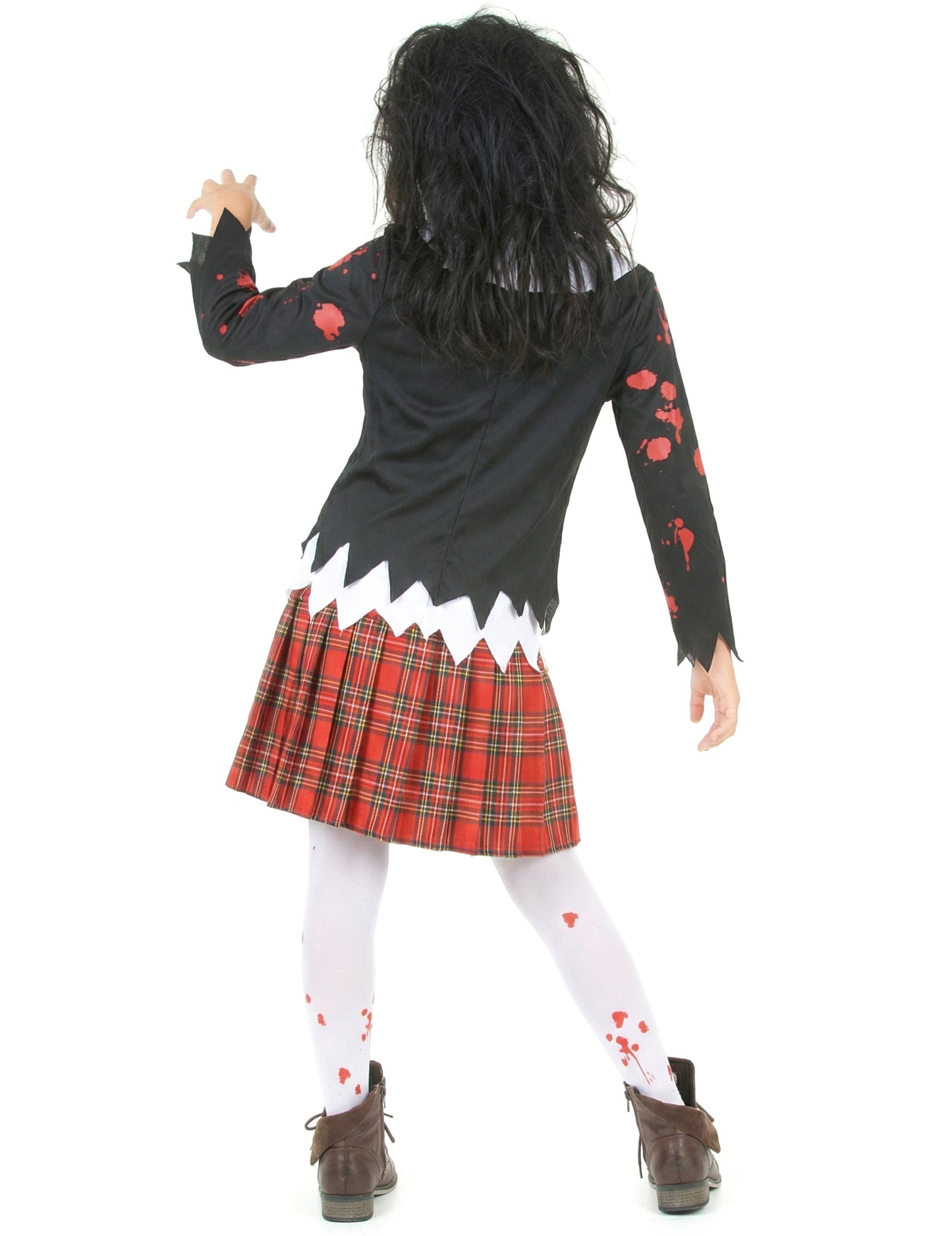 Vue de dos du déguisement écolière zombie pour fille Halloween