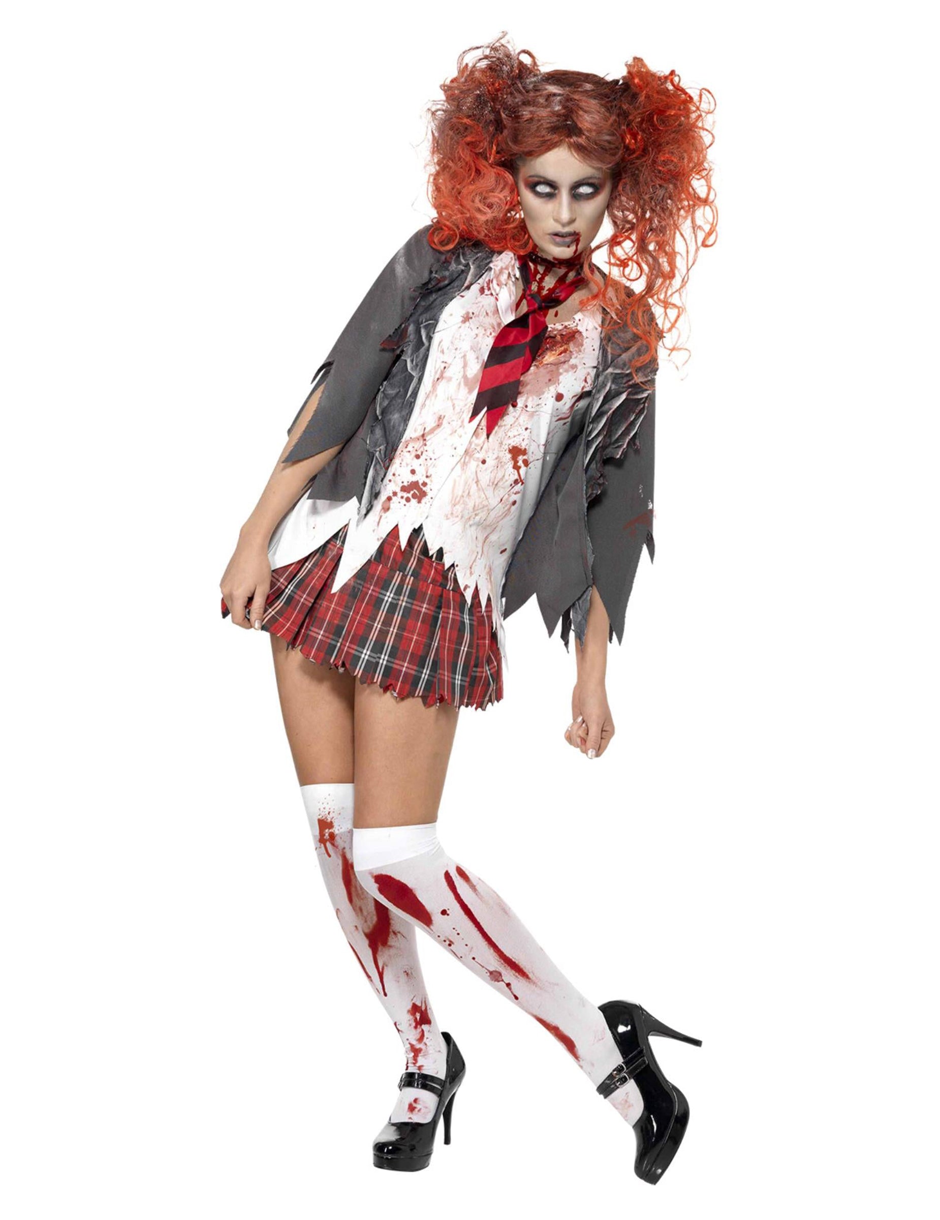 Преден изглед на дегизировката на зомби ученичка