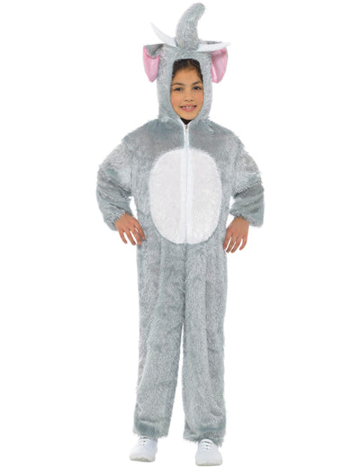 Déguisement d'éléphant pour enfant gris et blanc à capuche