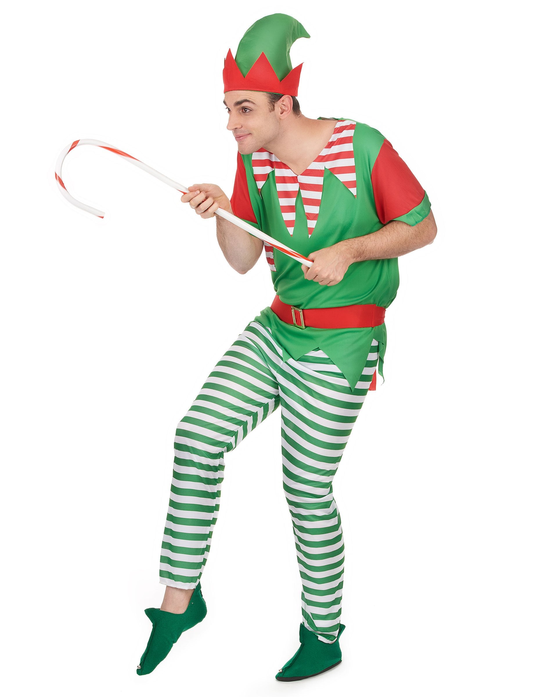 Страничен изглед с бонбонена пръчка на дегизировката на елф