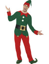 Déguisement d'elfe bicolore pour homme vert et rouge de Noël avec bonnet