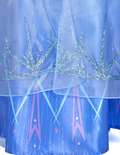 Détail des motifs de cristaux pailletés du déguisement Elsa Reine des Neiges 2 deluxe