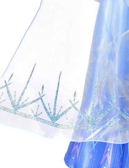 Détail du bas du voile avec motifs pailletés du déguisement Elsa Reine des Neiges 2 deluxe