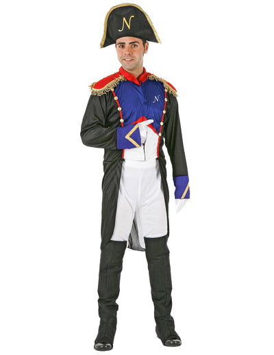 Déguisement d'empereur français pour homme noir bleu et rouge avec bicorne