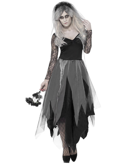 Преден изглед на дегизировката на черна булка-призрак за жени