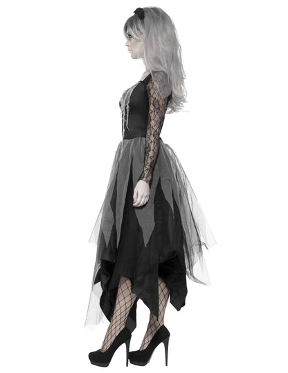 Профилен изглед на дегизировката на черна булка-призрак за жени