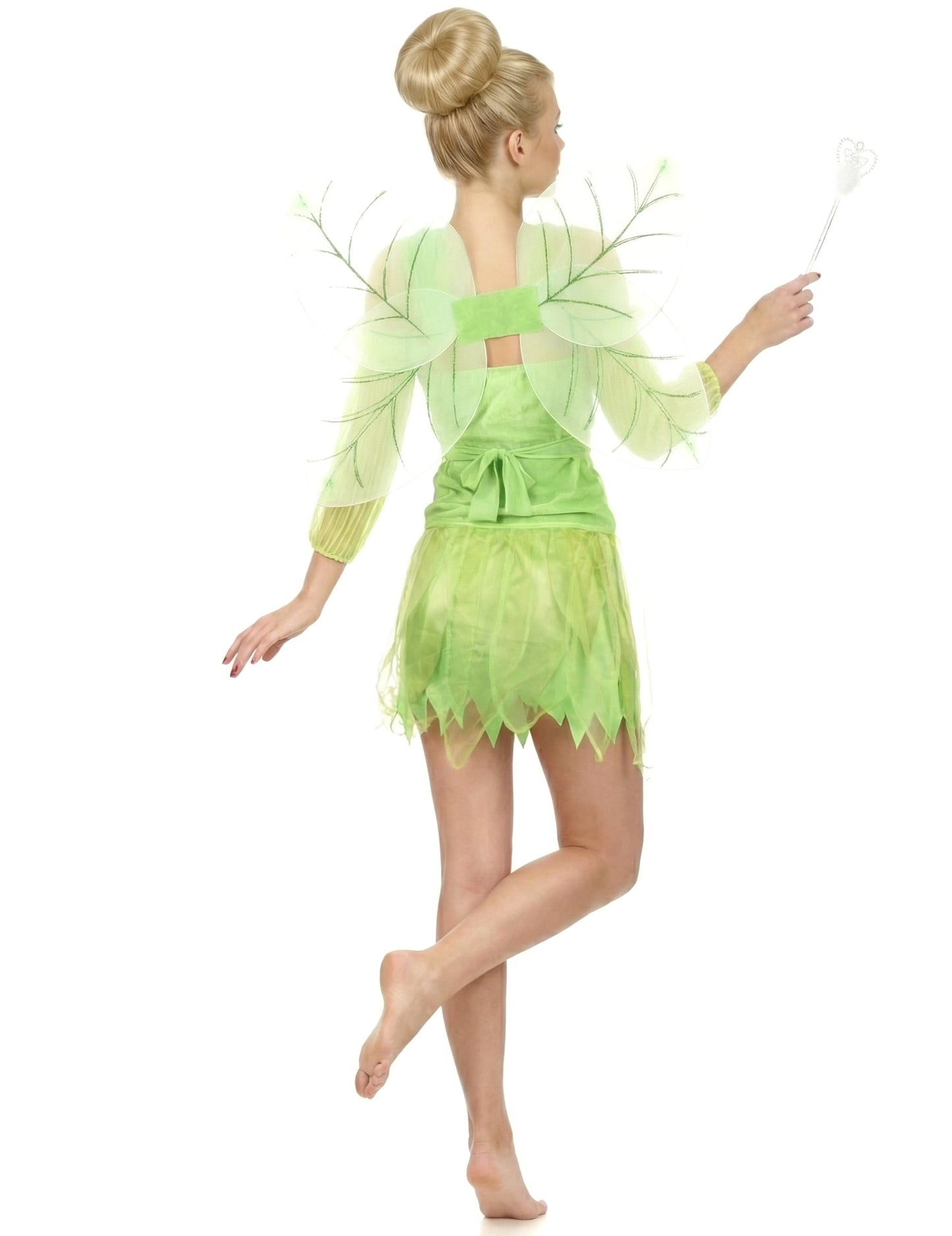 Déguisement de fée velours pour femme verte avec ailes et baguette