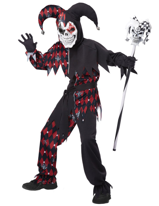 Déguisement fou du roi diabolique luxe pour enfant rouge et noir avec masque tête de mort