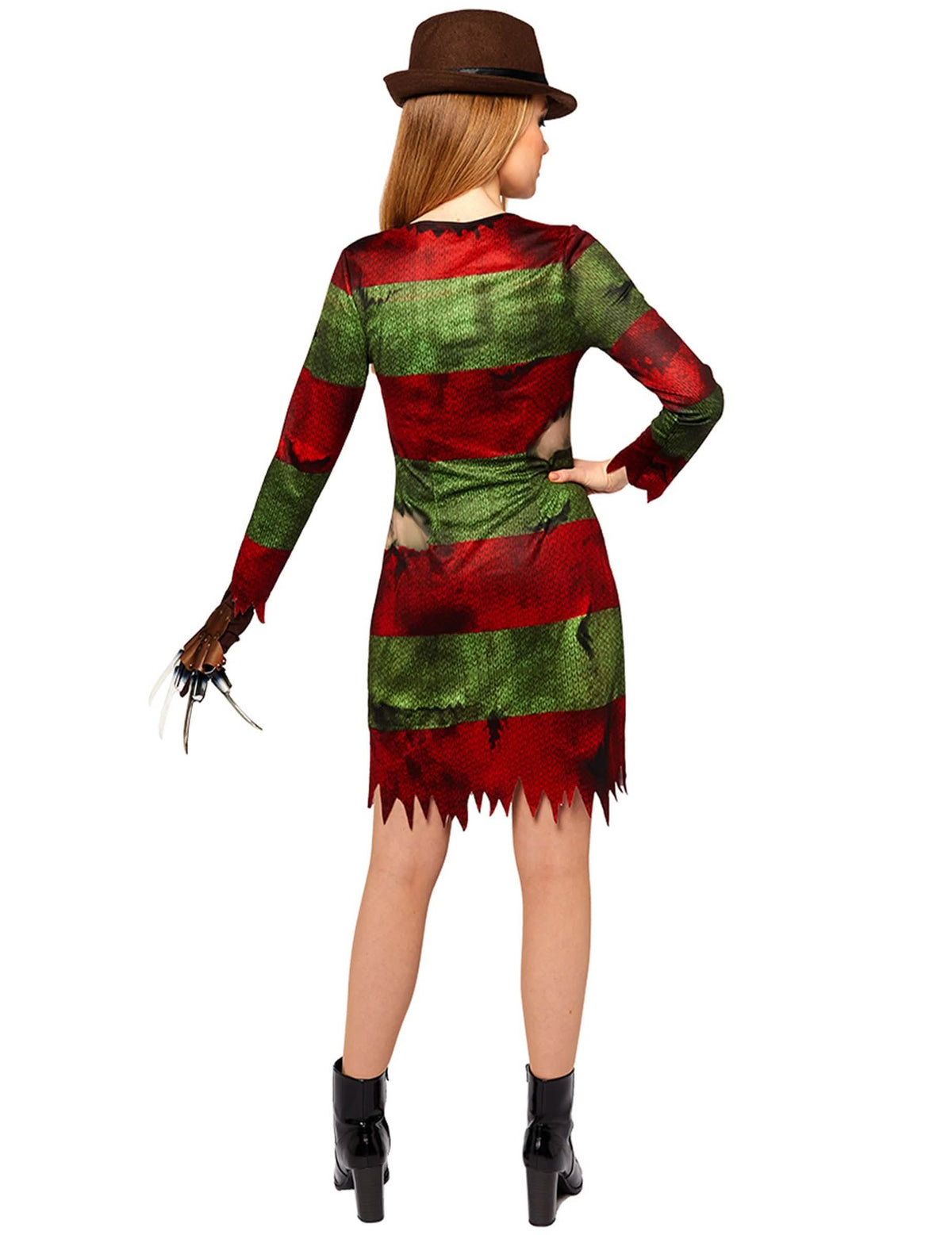 Vue de dos du déguisement Freddy Krueger pour femme