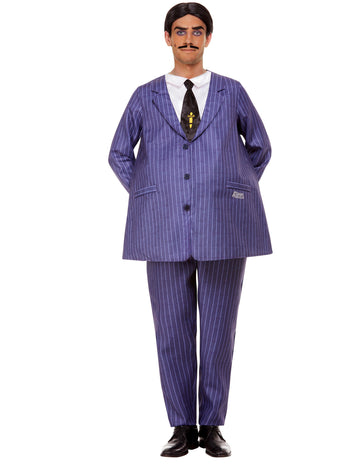 Déguisement Gomez Famille Addams pour adulte à rayures violettes avec cravate