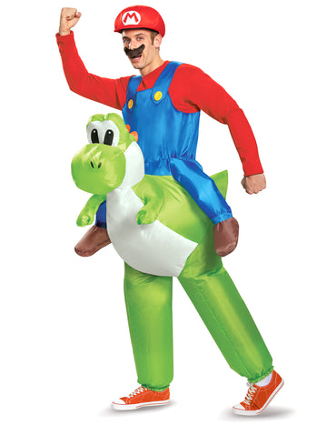 Déguisement gonflable Mario sur Yoshi Nintendo pour adulte vert et rouge
