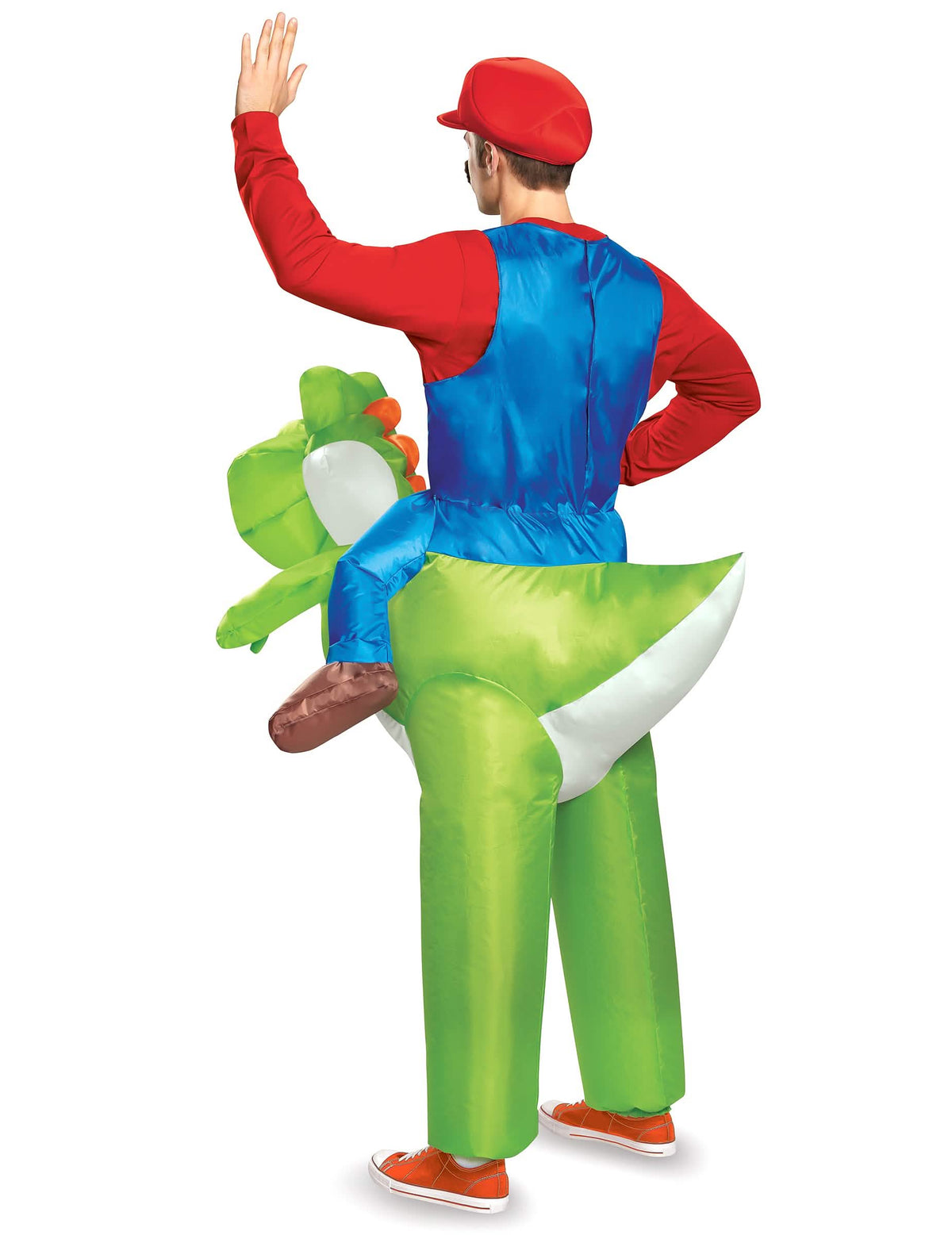 Изглед отзад на надуваемия костюм Mario върху Yoshi Nintendo