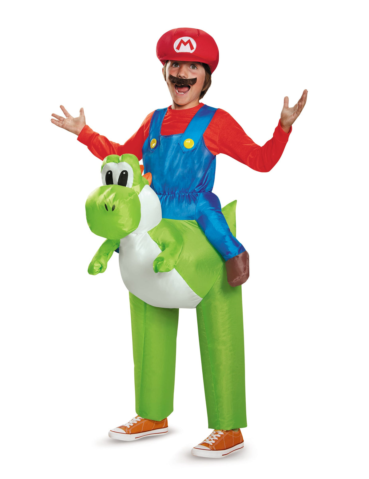 Déguisement gonflable Mario sur Yoshi Nintendo pour enfants rouge bleu et vert