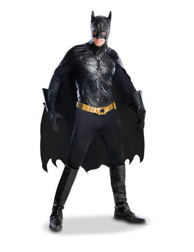 Déguisement grand heritage Batman pour homme noir avec ceinture dorée