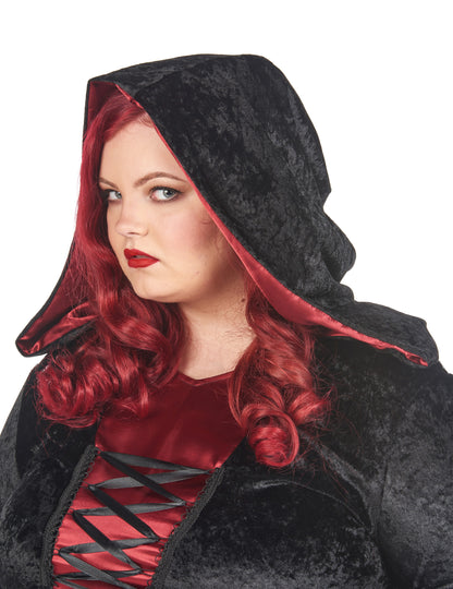Голям костюм за готически размер с червена и черно женска качулка