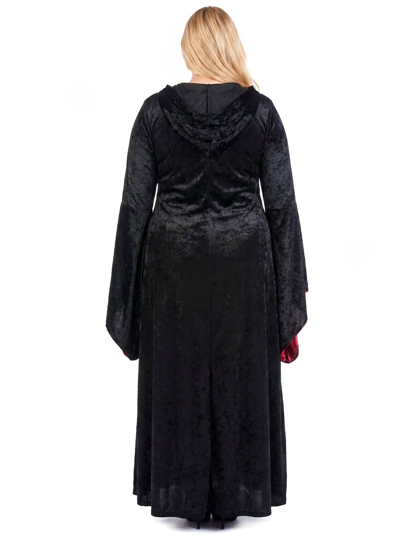 Déguisement grande taille gothique à capuche rouge et noir femme