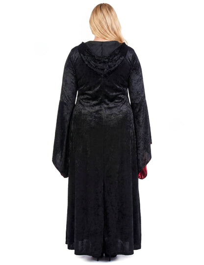 Déguisement grande taille gothique à capuche rouge et noir femme