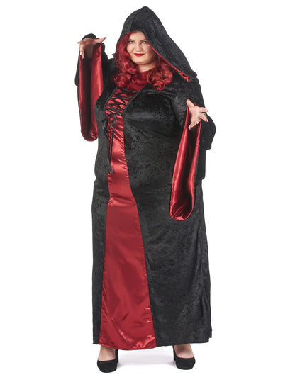 Голям костюм за готически размер с червена и черно женска качулка