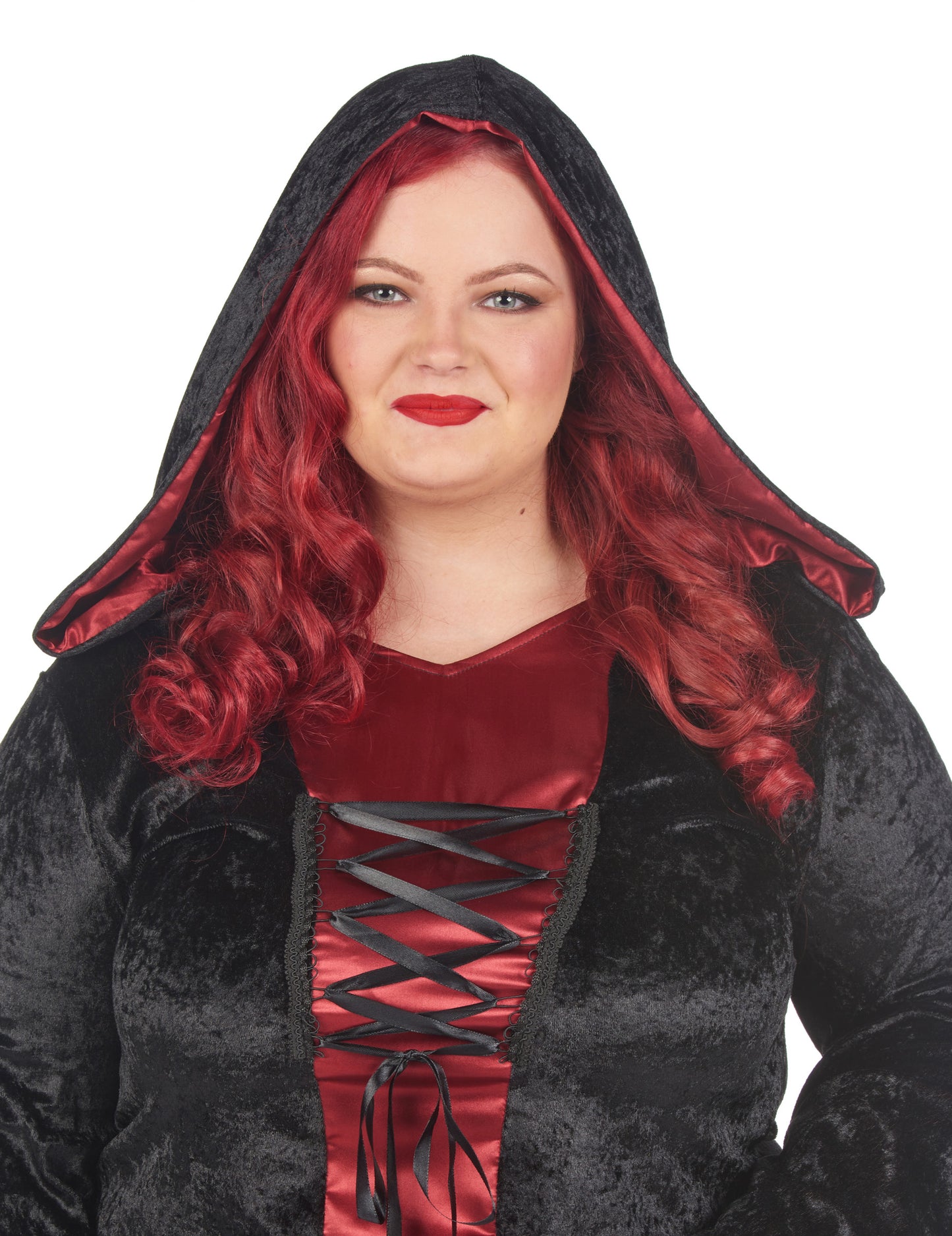 Голям костюм за готически размер с червена и черно женска качулка