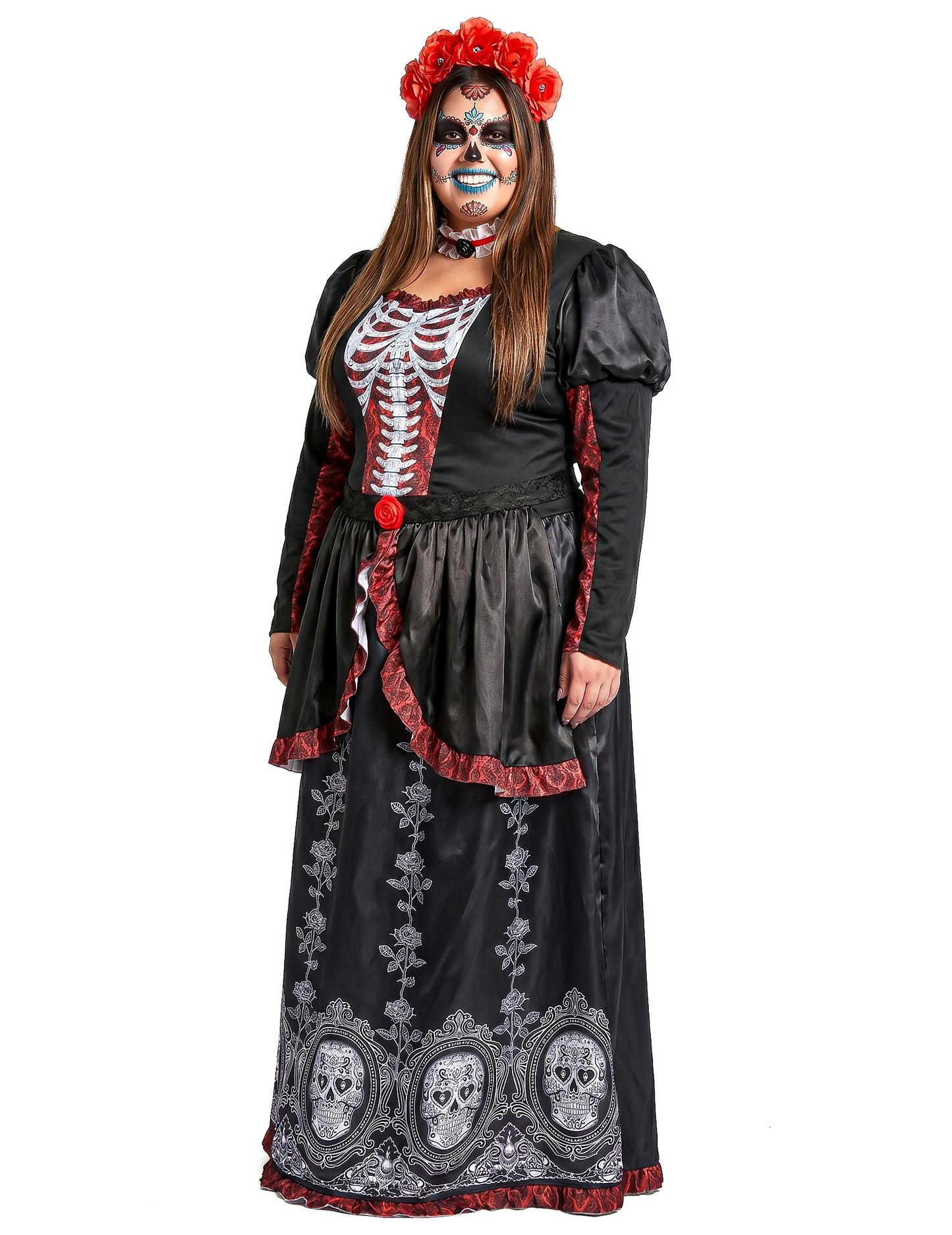Déguisement grande taille robe longue Dia de los muertos femme