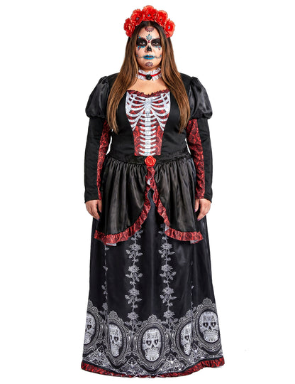 Déguisement grande taille robe longue Dia de los muertos femme