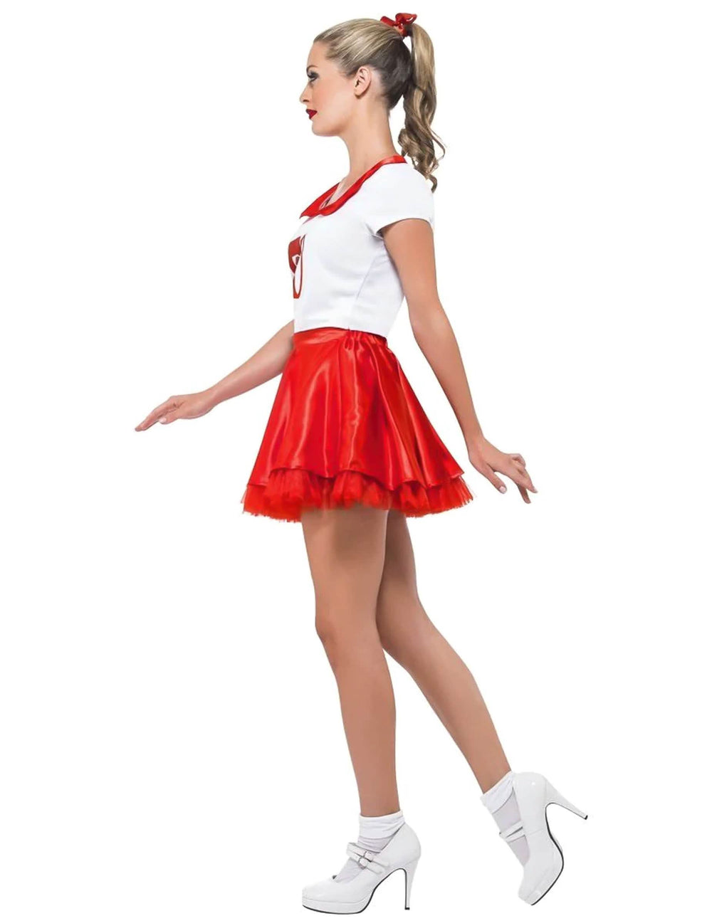 Страничен изглед на костюма Grease Cheerleader за жена