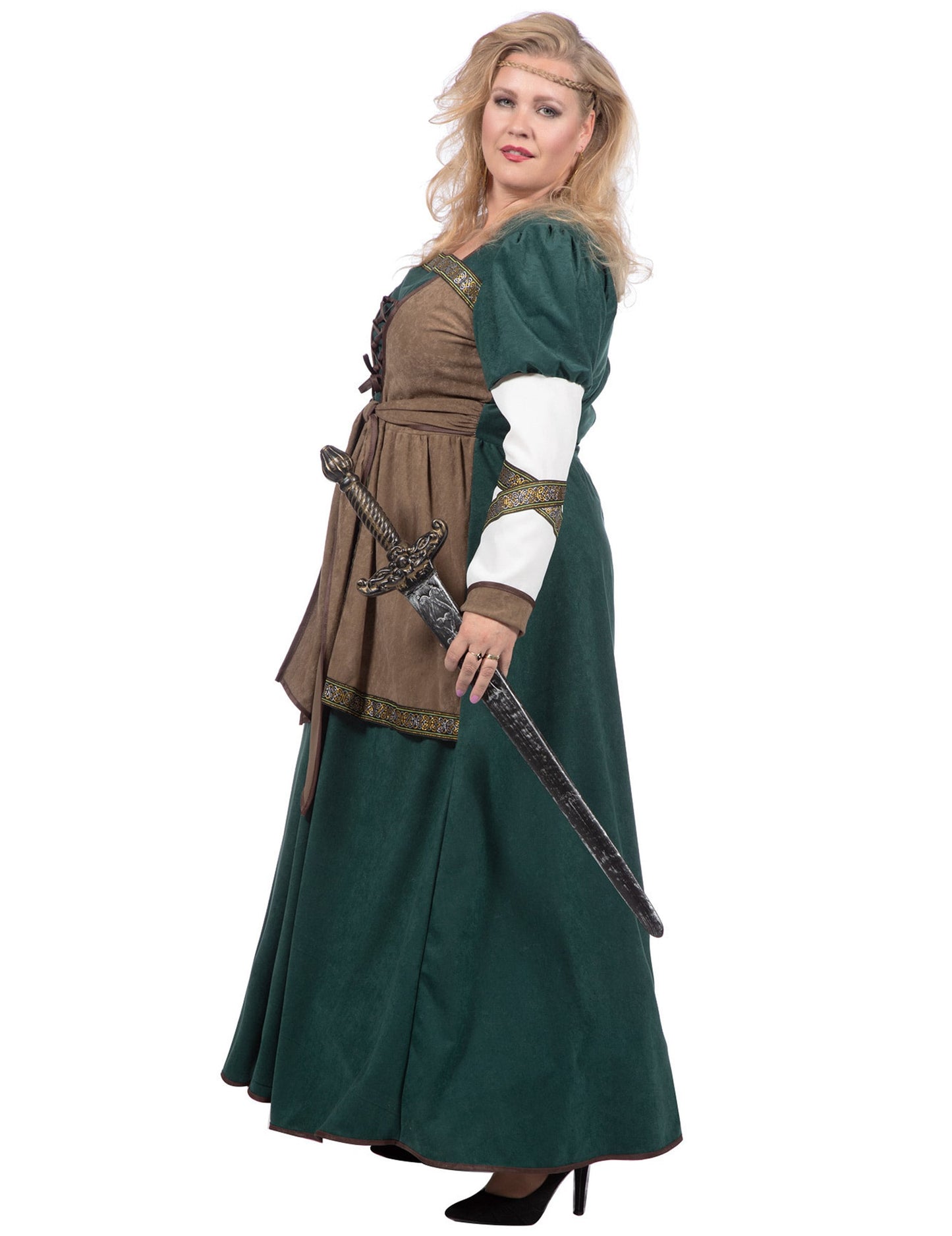 Vue de face du déguisement guerrière viking luxe pour femme
