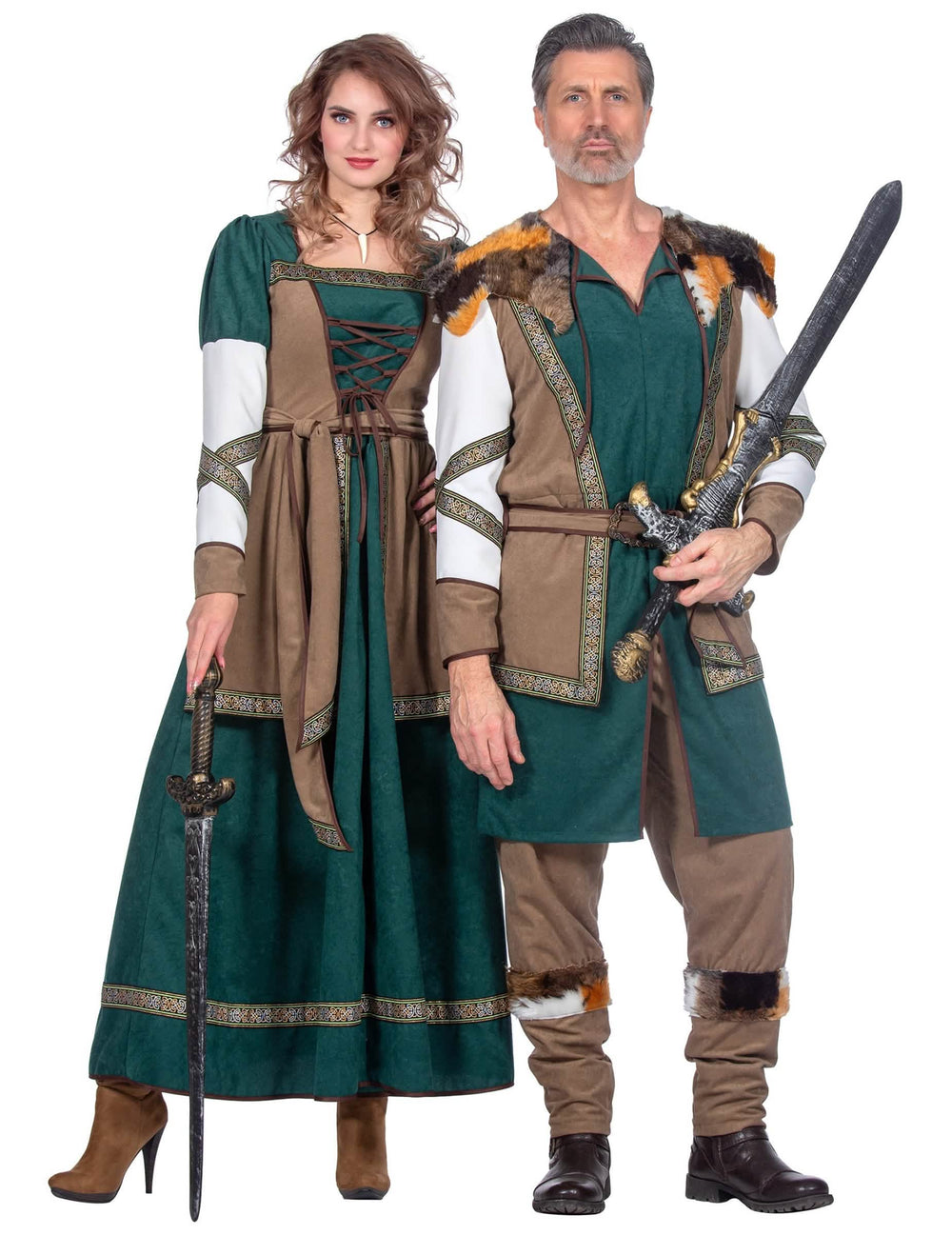 Déguisement guerrière viking luxe pour femme vert et marron