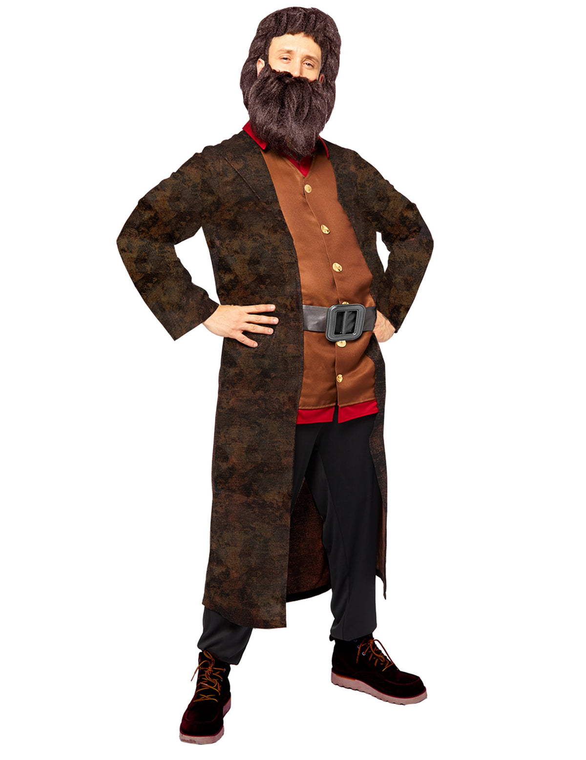 Déguisement de Hagrid Harry Potter pour adulte marron avec long manteau et perruque barbe volumineuse