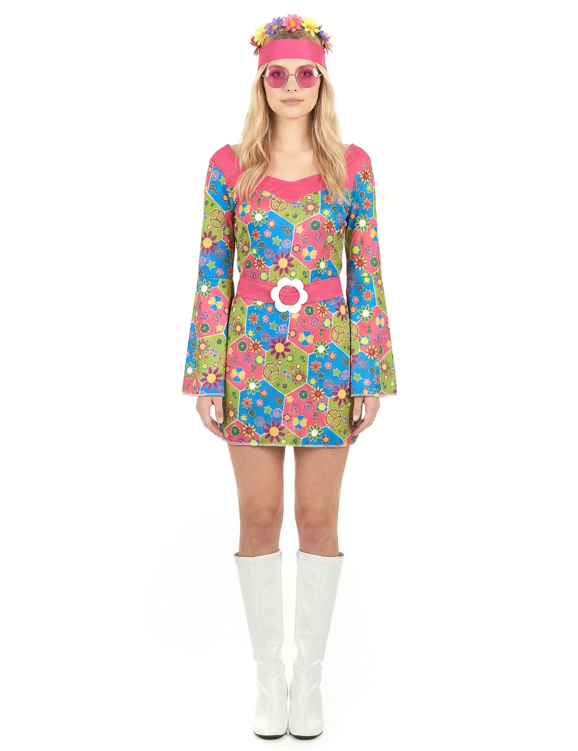 Преден изглед на хипи костюма с цветя