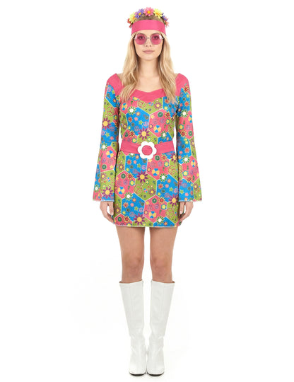 Преден изглед на хипи костюма с цветя