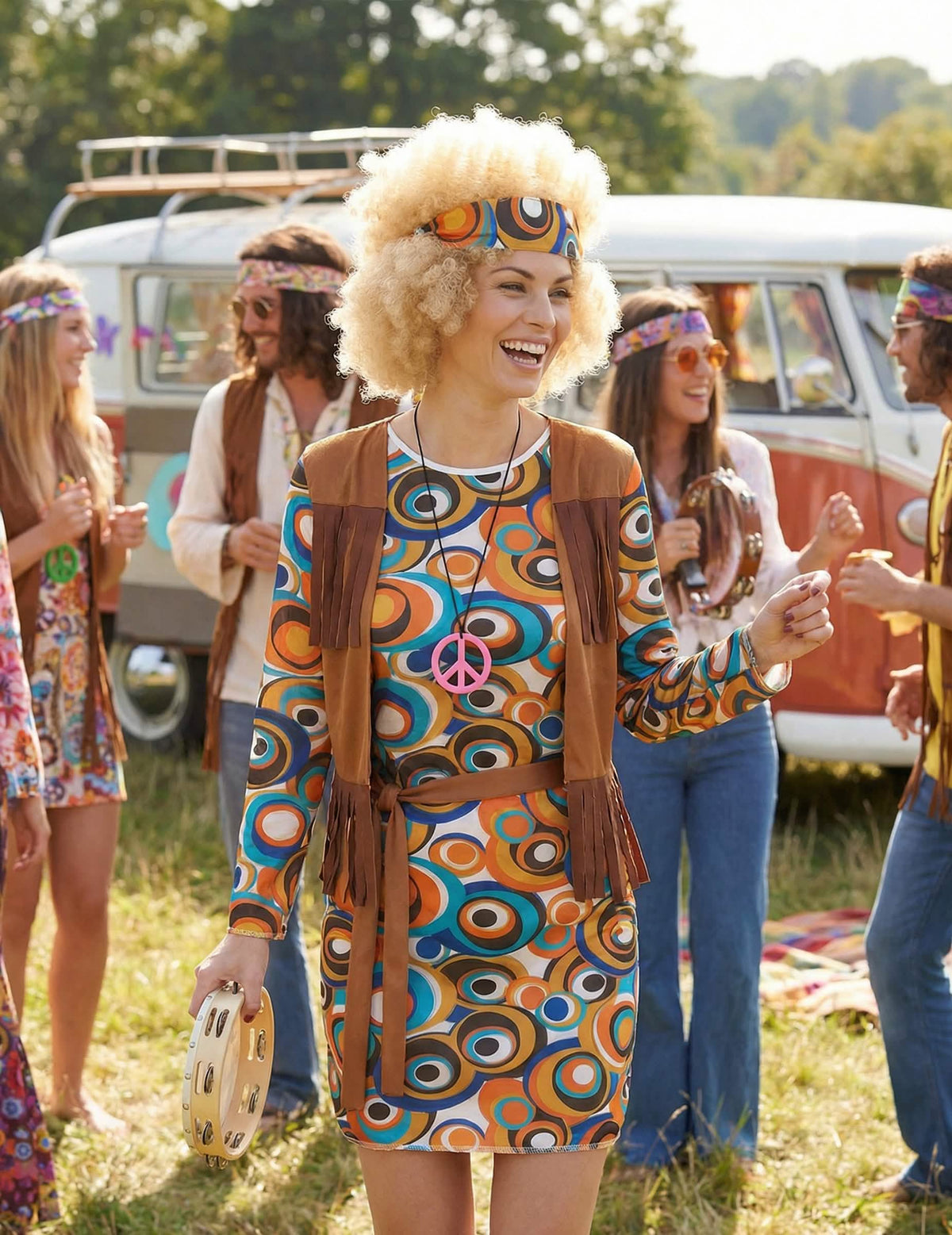 Mise en situation du déguisement hippie motifs ronds