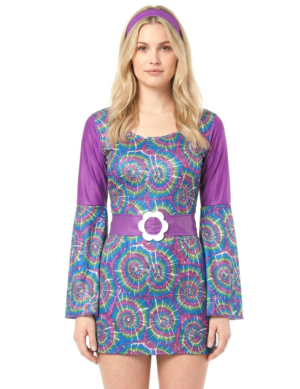 Détail du haut et du bandeau du déguisement hippie psychedelique femme