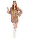 Déguisement hippie pour femme rouge et violet avec gilet à franges