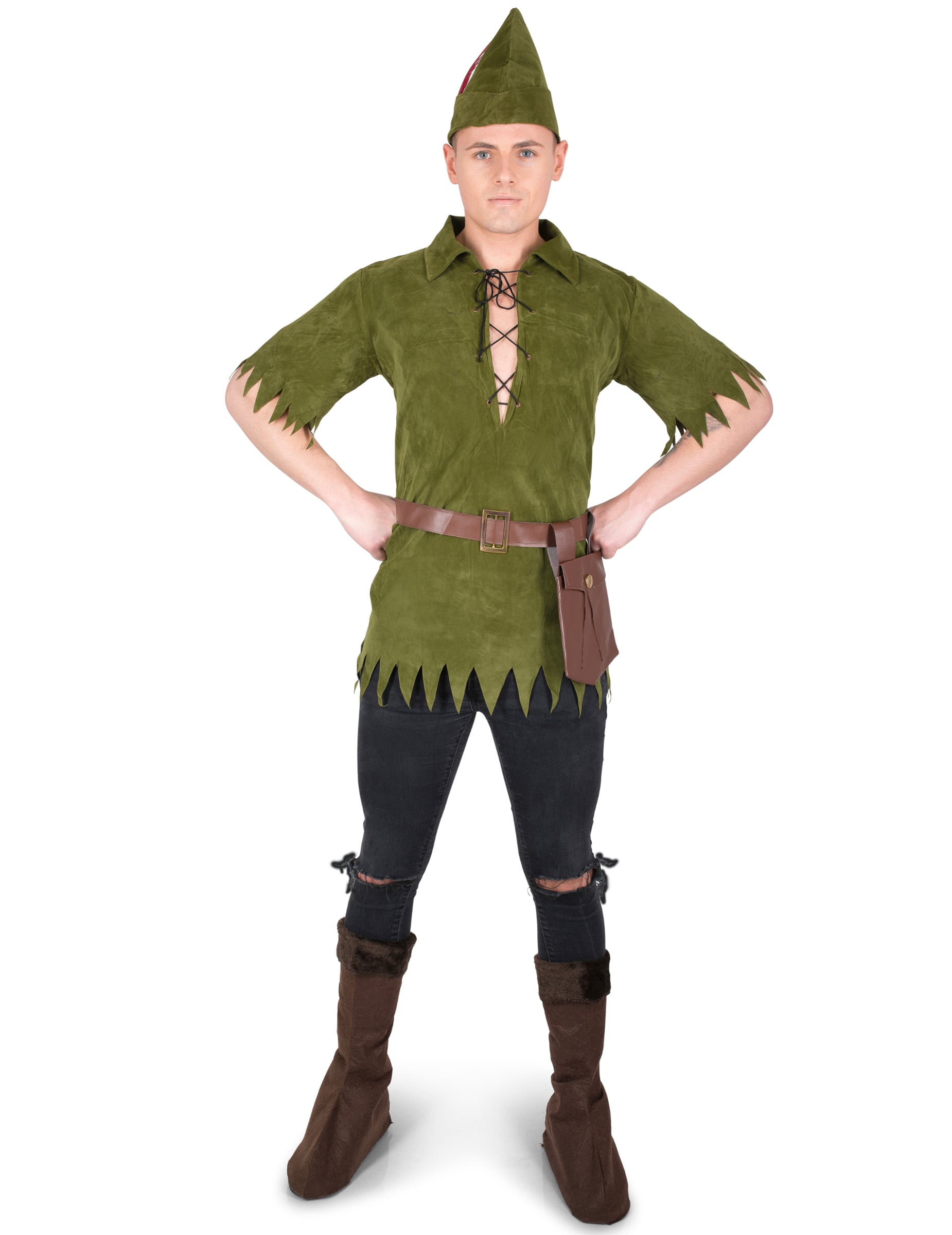 Déguisement d'homme des bois pour homme vert effet daim avec chapeau et ceinture