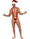 Mankini humoristique Père Noël pour homme rouge avec bonnet de Noël